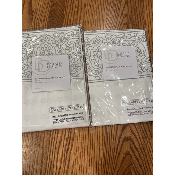 Ballard Designs Euro Pillow Sham Haven Metallic Block Print Set Of 2 NEW - Picture 5 of 5